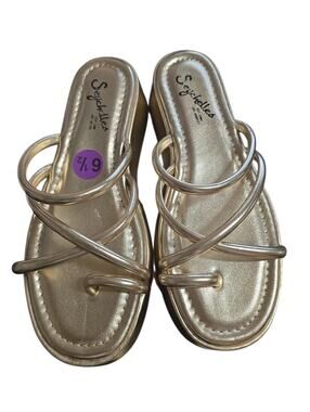 New Seychelles Gold Crisscross Slide Sandals